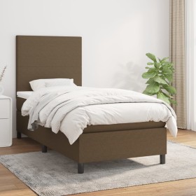 Cama box spring con colchón tela marrón oscuro 90x200 cm de , Camas y somieres - Ref: Foro24-3141588, Precio: 362,99 €, Descu...