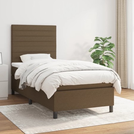 Cama box spring con colchón tela marrón oscuro 80x200 cm de , Camas y somieres - Ref: Foro24-3141812, Precio: 313,57 €, Descu...