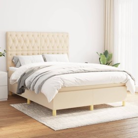 Cama box spring con colchón tela color crema 140x200 cm de , Camas y somieres - Ref: Foro24-3142582, Precio: 529,99 €, Descue...