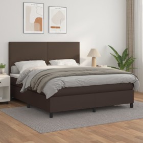 Cama box spring con colchón cuero sintético marrón 160x200 cm de , Camas y somieres - Ref: Foro24-3142734, Precio: 563,99 €, ...