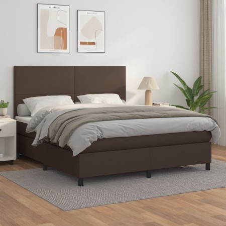 Cama box spring con colchón cuero sintético marrón 160x200 cm de , Camas y somieres - Ref: Foro24-3142734, Precio: 563,71 €, ...