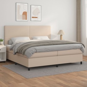 Cama box spring con colchón cuero sintético capuchino 200x200cm de , Camas y somieres - Ref: Foro24-3142748, Precio: 702,99 €...