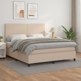 Box spring bed with cappuccino synthetic leather mattress 160x200cm by , Beds and slatted bases - Ref: Foro24-3142736, Price:...