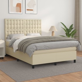 Box spring bed with cream synthetic leather mattress 140x200cm by , Beds and slatted bases - Ref: Foro24-3142847, Price: 495,...