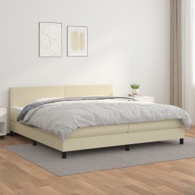 Box spring bed with cream synthetic leather mattress 200x200 cm by , Beds and slatted bases - Ref: Foro24-3141025, Price: 633...