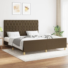 Bed frame with headboard in brown fabric 160x200 cm by , Beds and slatted bases - Ref: Foro24-3125311, Price: 256,97 €, Disco...