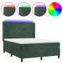 Box spring bed with mattress and LED dark green velvet 140x200cm by , Beds and slatted bases - Ref: Foro24-3139448, Price: 56...