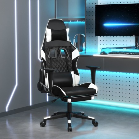 Gaming chair with massage and footrest synthetic leather black white by , Gaming chairs - Ref: Foro24-345527, Price: 145,60 €...