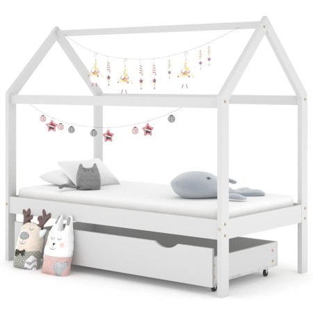 Children's bed structure with pine wood drawer, white, 80x160 cm by vidaXL, Cribs and beds for children - Ref: Foro24-322140,...