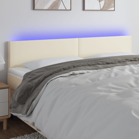 Cabecero con LED cuero sintético color crema 200x5x78/88 cm de , Cabeceros y pies de cama - Ref: Foro24-3121442, Precio: 75,4...