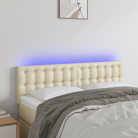 Cabecero con LED cuero sintético color crema 144x5x78/88 cm de , Cabeceros y pies de cama - Ref: Foro24-3121704, Precio: 65,9...