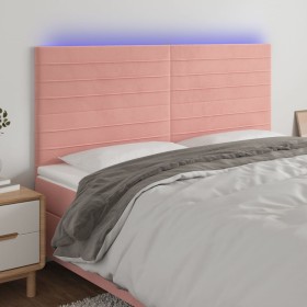 Pink velvet headboard with LED lights 160x5x118/128 cm by , Headboards and footboards - Ref: Foro24-3122623, Price: 121,29 €,...