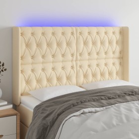 Cream fabric headboard with LED 147x16x118/128 cm by , Headboards and footboards - Ref: Foro24-3124387, Price: 160,99 €, Disc...