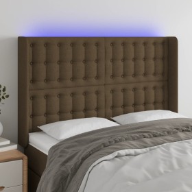 Headboard with LED in dark brown fabric 147x16x118/128 cm by , Headboards and footboards - Ref: Foro24-3124483, Price: 134,99...