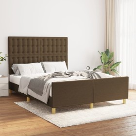 Estructura de cama con cabecero de tela marrón oscuro 140x190cm de , Camas y somieres - Ref: Foro24-3125376, Precio: 214,98 €...