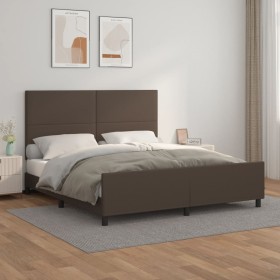 Brown synthetic leather headboard bed frame 180x200 cm by , Beds and slatted bases - Ref: Foro24-3125466, Price: 252,99 €, Di...