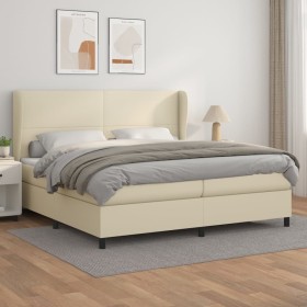 Cama box spring con colchón cuero sintético crema 200x200 cm de , Camas y somieres - Ref: Foro24-3128933, Precio: 714,99 €, D...