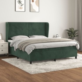 Cama box spring con colchón terciopelo verde oscuro 160x200 cm de , Camas y somieres - Ref: Foro24-3129102, Precio: 563,88 €,...