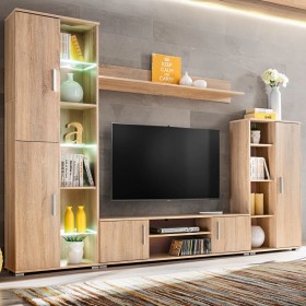 Living room wall cabinet for TV with LED lights Sonoma Oak by vidaXL, TV Furniture - Ref: Foro24-246029, Price: 477,16 €, Dis...