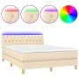 Boxspringbett-Matratze und LED-Leuchten, cremefarbener Stoff, 140 x 190 cm von , Betten und Lattenroste - Ref: Foro24-3133954...