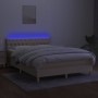 Boxspringbett-Matratze und LED-Leuchten, cremefarbener Stoff, 140 x 190 cm von , Betten und Lattenroste - Ref: Foro24-3133954...