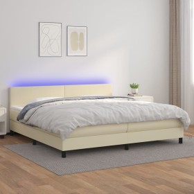 Box spring bed with mattress and LED cream synthetic leather 200x200 cm by , Beds and slatted bases - Ref: Foro24-3134125, Pr...