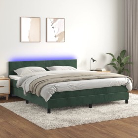 Cama box spring colchón y LED terciopelo verde oscuro 160x200cm de , Camas y somieres - Ref: Foro24-3134294, Precio: 479,90 €...