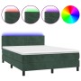 Cama box spring colchón y LED terciopelo verde oscuro 140x190cm de , Camas y somieres - Ref: Foro24-3134462, Precio: 458,02 €...