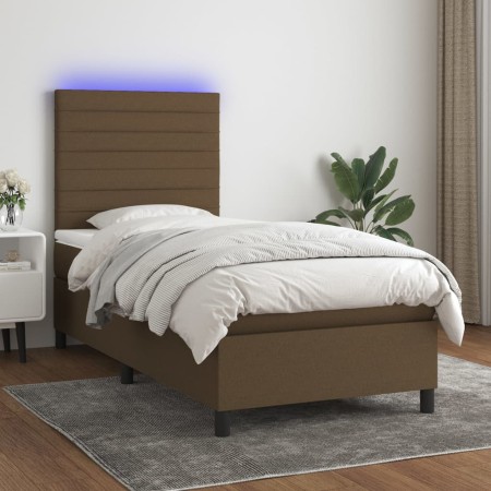 Boxspringbett-Matratze und LED-Leuchten aus dunkelbraunem Stoff, 80 x 200 cm von , Betten und Lattenroste - Ref: Foro24-31349...