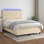 Box spring bed mattress and LED lights cream fabric 140x190 cm by , Beds and slatted bases - Ref: Foro24-3135114, Price: 570,...