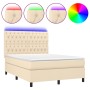 Boxspringbett-Matratze und LED-Leuchten, cremefarbener Stoff, 140 x 190 cm von , Betten und Lattenroste - Ref: Foro24-3135114...