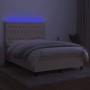 Box spring bed mattress and LED lights cream fabric 140x190 cm by , Beds and slatted bases - Ref: Foro24-3135114, Price: 570,...