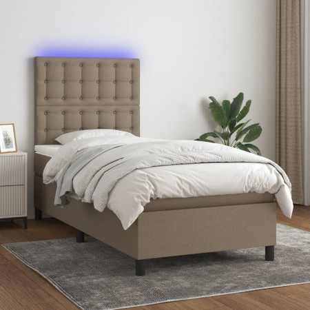 Cama box spring colchón y luces LED tela gris taupe 100x200 cm de , Camas y somieres - Ref: Foro24-3135177, Precio: 387,78 €,...