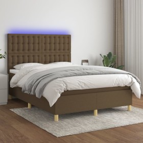 Box spring bed mattress LED lights dark brown fabric 140x200cm by , Beds and slatted bases - Ref: Foro24-3135760, Price: 508,...