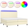 Cama box spring colchón y LED cuero sintético crema 200x200 cm de , Camas y somieres - Ref: Foro24-3135845, Precio: 702,49 €,...