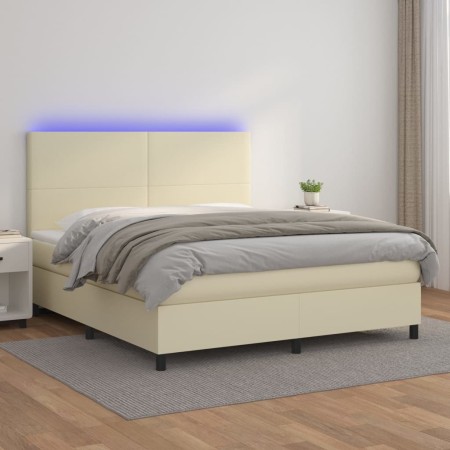 Cama box spring colchón y LED cuero sintético crema 180x200 cm de , Camas y somieres - Ref: Foro24-3135839, Precio: 658,99 €,...