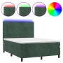 Box spring bed with mattress and LED dark green velvet 140x200cm by , Beds and slatted bases - Ref: Foro24-3136188, Price: 56...