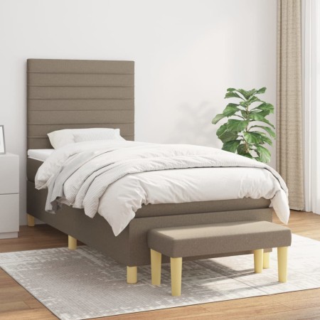 Box spring bed with taupe gray fabric mattress 100x200 cm by , Beds and slatted bases - Ref: Foro24-3137217, Price: 422,19 €,...