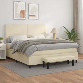 Cama box spring con colchón cuero sintético crema 160x200 cm de , Camas y somieres - Ref: Foro24-3137553, Precio: 630,99 €, D...