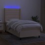 Box spring bed mattress and LED lights cream fabric 90x200 cm by , Beds and slatted bases - Ref: Foro24-3138370, Price: 378,0...