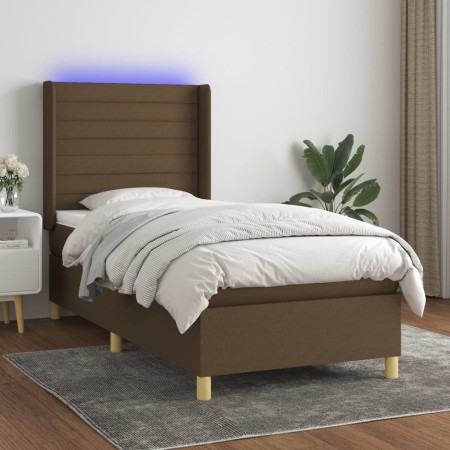 Boxspringbett-Matratze und LED-Leuchten aus dunkelbraunem Stoff, 80 x 200 cm von , Betten und Lattenroste - Ref: Foro24-31389...