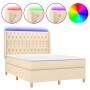 Cama box spring colchón y luces LED tela crema 140x190 cm de , Camas y somieres - Ref: Foro24-3139114, Precio: 579,66 €, Desc...