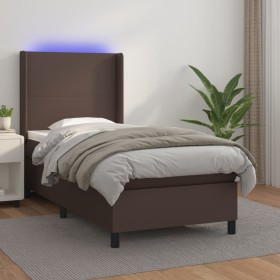 Boxspringbett und LED-Matratze braunes Kunstleder 90x200 cm von , Betten und Lattenroste - Ref: Foro24-3139244, Preis: 383,99...