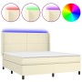 Cama box spring colchón y LED cuero sintético crema 160x200 cm de , Camas y somieres - Ref: Foro24-3139273, Precio: 611,11 €,...