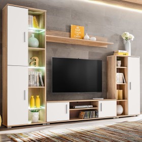 Mueble salón pared para TV con luces LED roble Sonoma y blanco de vidaXL, Muebles TV - Ref: Foro24-246030, Precio: 486,42 €, ...