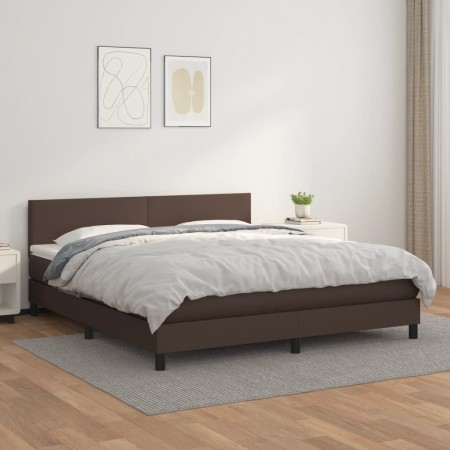 Cama box spring con colchón cuero sintético marrón 160x200 cm de , Camas y somieres - Ref: Foro24-3141014, Precio: 492,74 €, ...