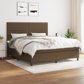 Cama box spring con colchón tela marrón oscuro 160x200 cm de , Camas y somieres - Ref: Foro24-3141868, Precio: 580,99 €, Desc...