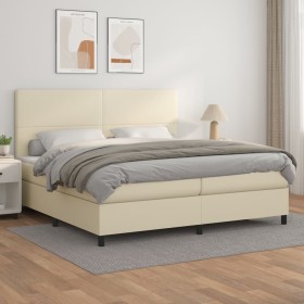 Cama box spring con colchón cuero sintético crema 200x200 cm de , Camas y somieres - Ref: Foro24-3142745, Precio: 690,99 €, D...