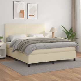 Cama box spring con colchón cuero sintético crema 180x200 cm de , Camas y somieres - Ref: Foro24-3142739, Precio: 645,99 €, D...