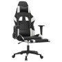 Gaming-Stuhl mit Fußstütze aus schwarzem weißem Kunstleder von , Gaming-Stühle - Ref: Foro24-3143769, Preis: 145,60 €, Rabatt: %